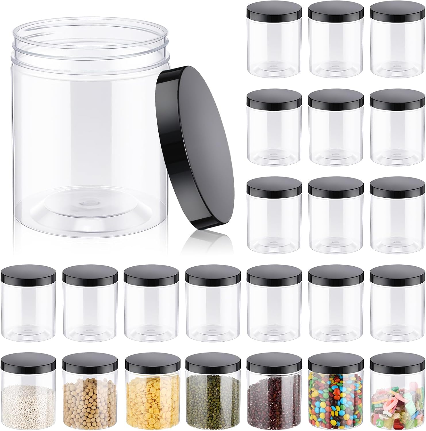Food Storage Jars & Containers - 24 Pcs 16oz Plastic Jars with