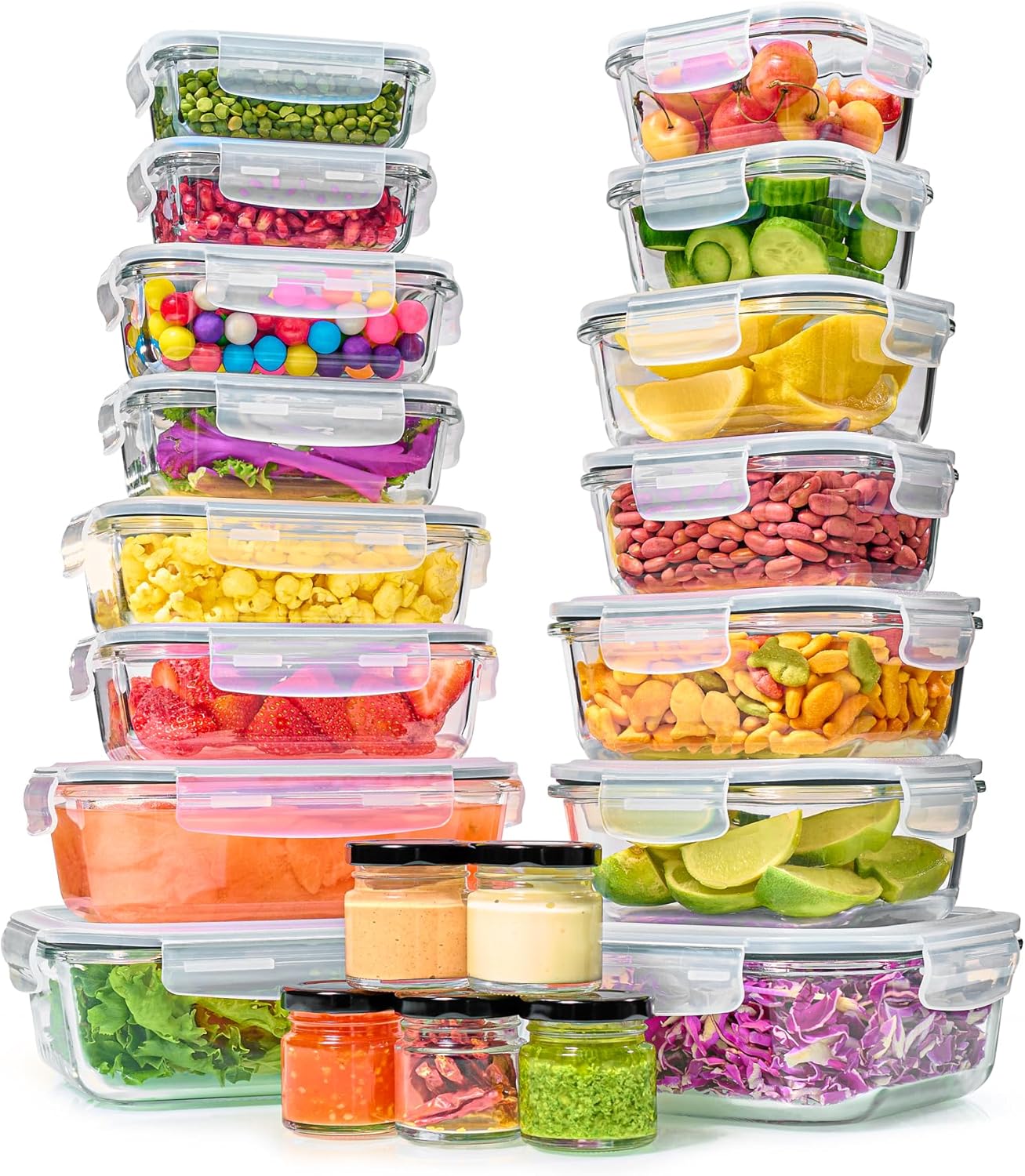 Food Storage Prep Containers - 40pc Glass Food Storage Containers with