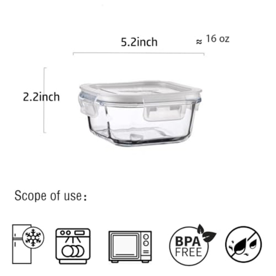 16oz Square Glass Food Storage – обзор и цена Food Storage Prep Containers