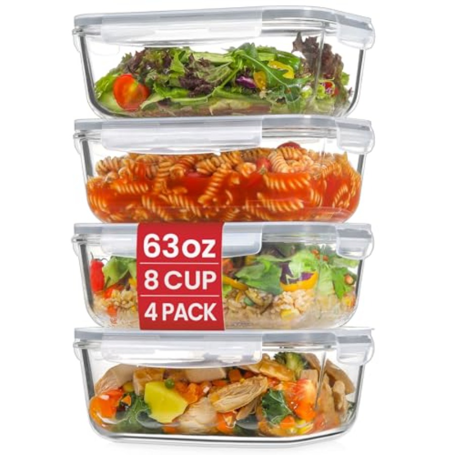 4 Pack 8 Cups/ 63oz Large Glas – обзор и цена Food Storage Prep Containers