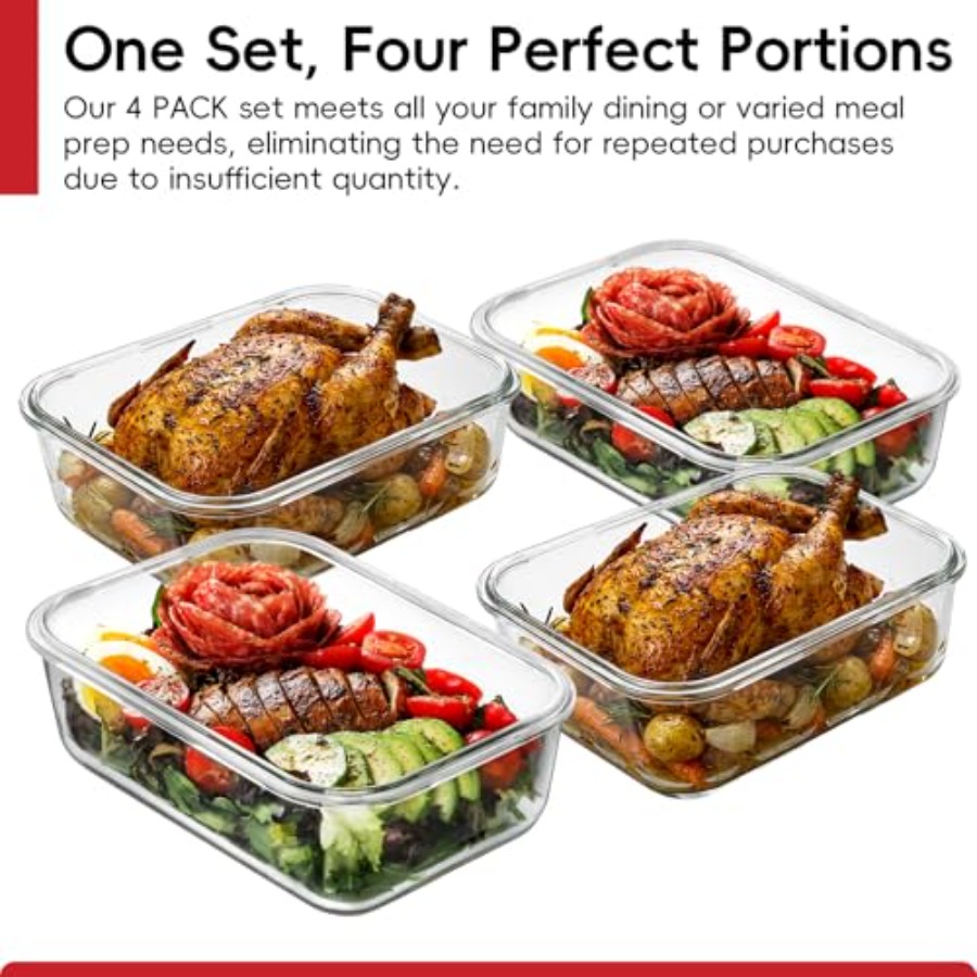 4 Pack 8 Cups/ 63oz Large Glas – обзор и цена Food Storage Prep Containers