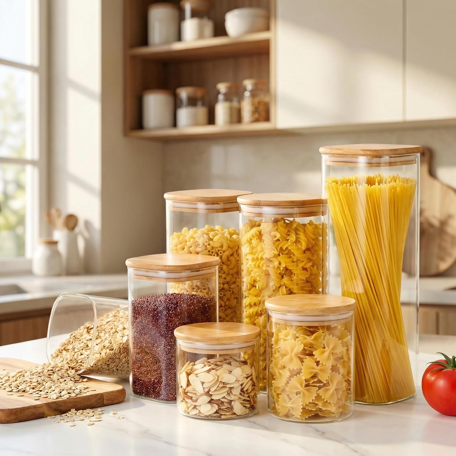 Square Glass Jars with Bamboo  – обзор и цена Food Storage Jars & Containers
