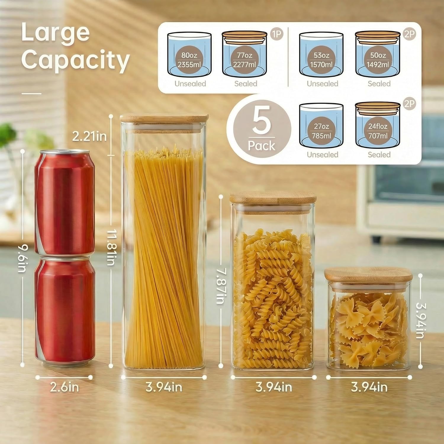 Square Glass Jars with Bamboo  – обзор и цена Food Storage Jars & Containers