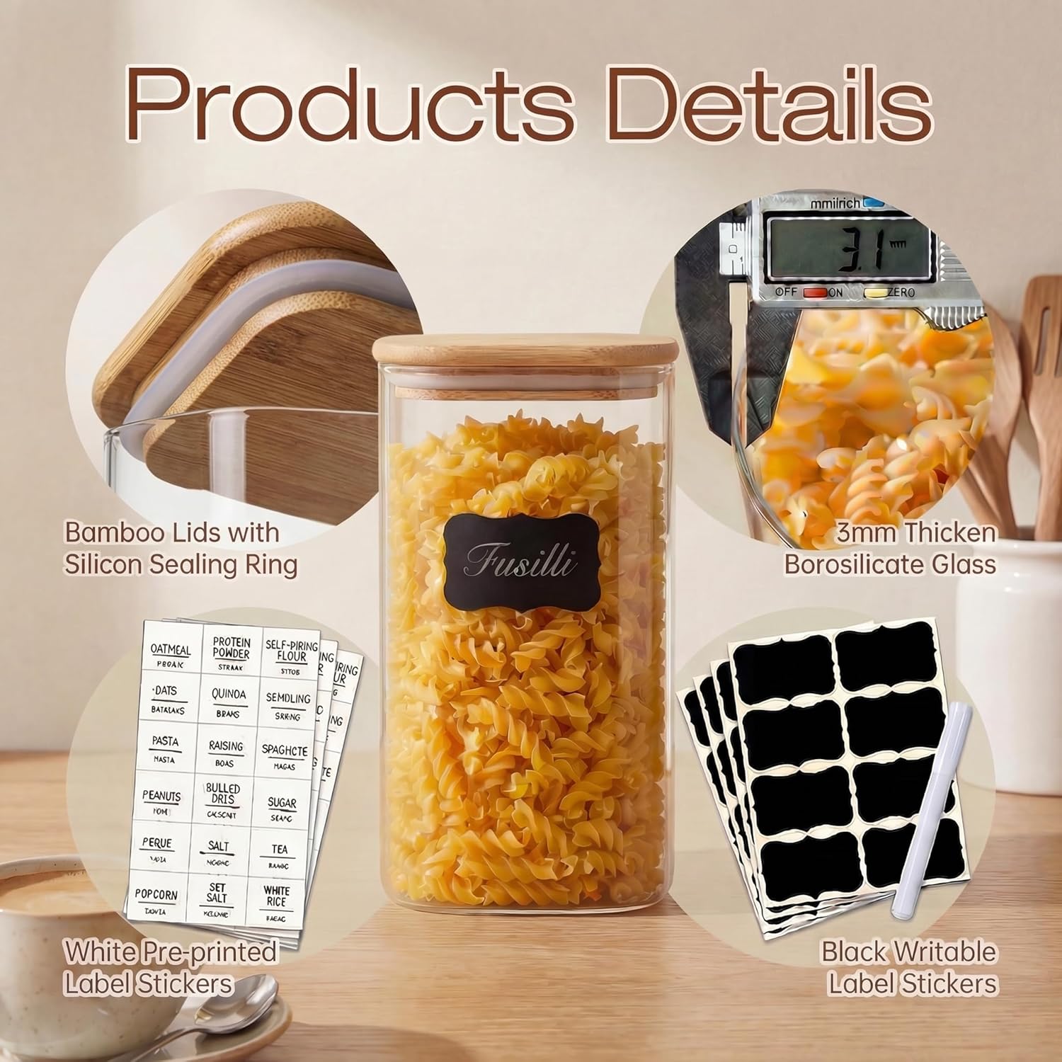 Square Glass Jars with Bamboo  – обзор и цена Food Storage Jars & Containers