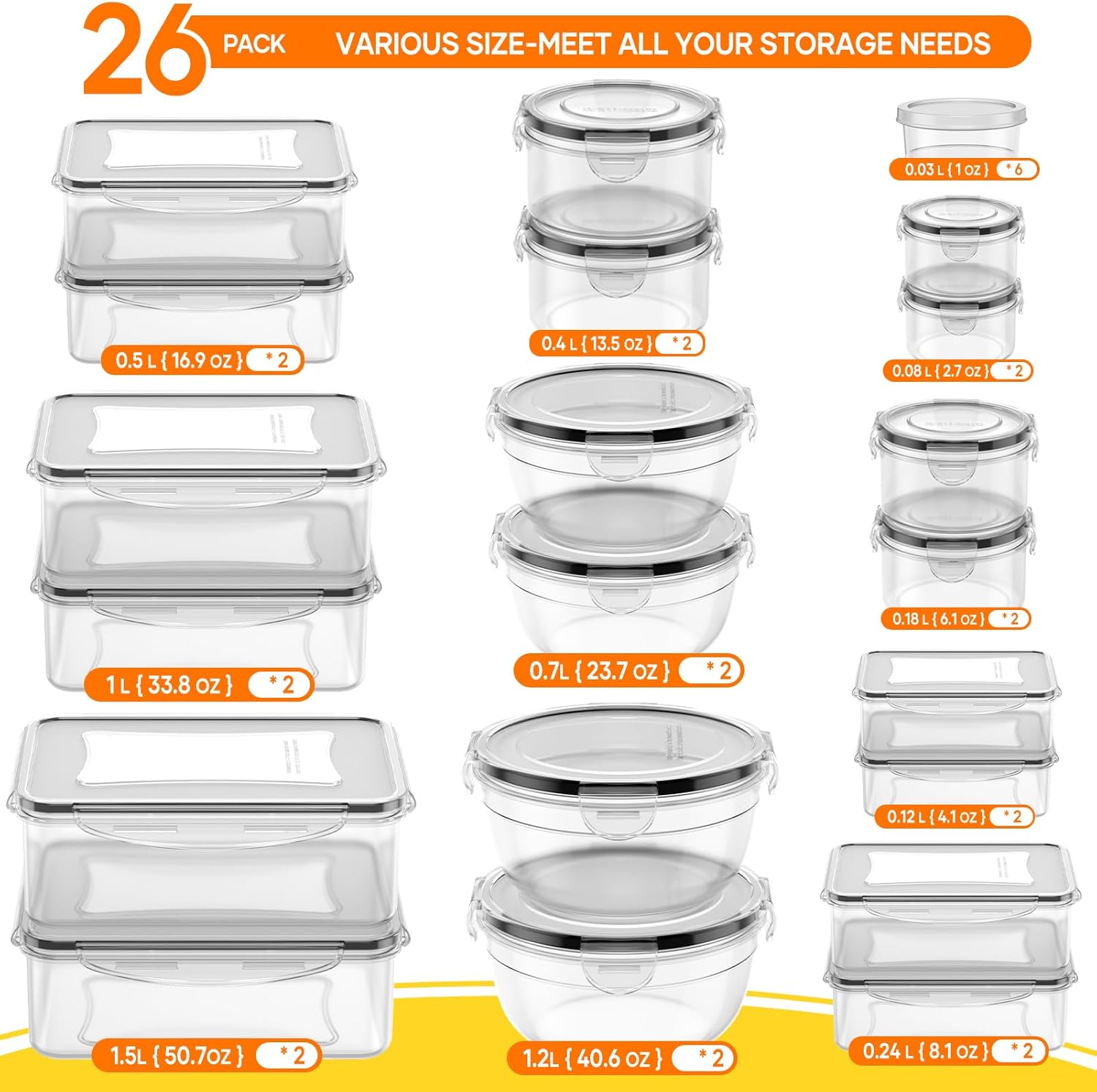 52 PCS Food Storage Containers – обзор и цена Food Storage Prep Containers